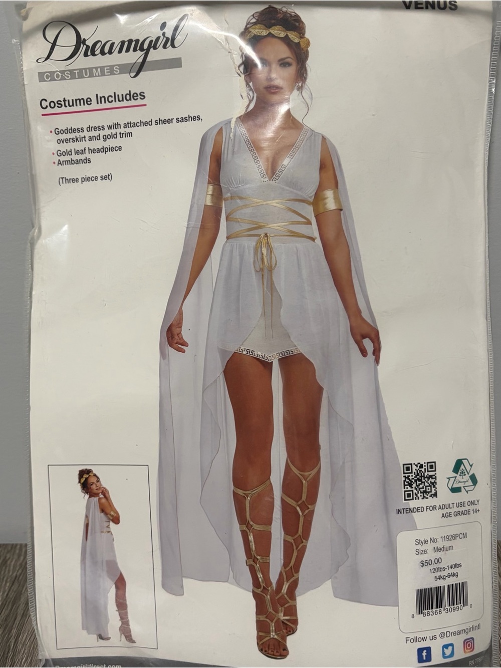 Dreamgirl Venus White and Gold Goddess Halloween Costume Size M